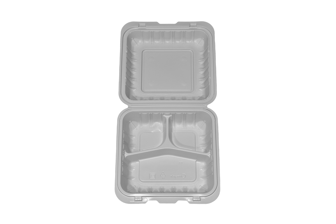 PP-073 | PP Microwavable Rectangular Container, 3-Compartment, 7 x 7 x 3", 150/case