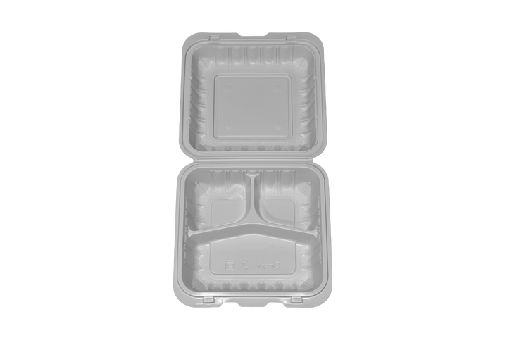 PP-073 | PP Microwavable Rectangular Container, 3-Compartment, 7 x 7 x 3", 150/case