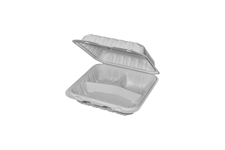 PP-073 | PP Microwavable Rectangular Container, 3-Compartment, 7 x 7 x 3", 150/case