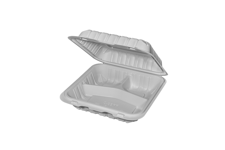 PP-083 | PP Microwavable Rectangular Container, 3-Compartment, 8 x 8 x 3", 150/case