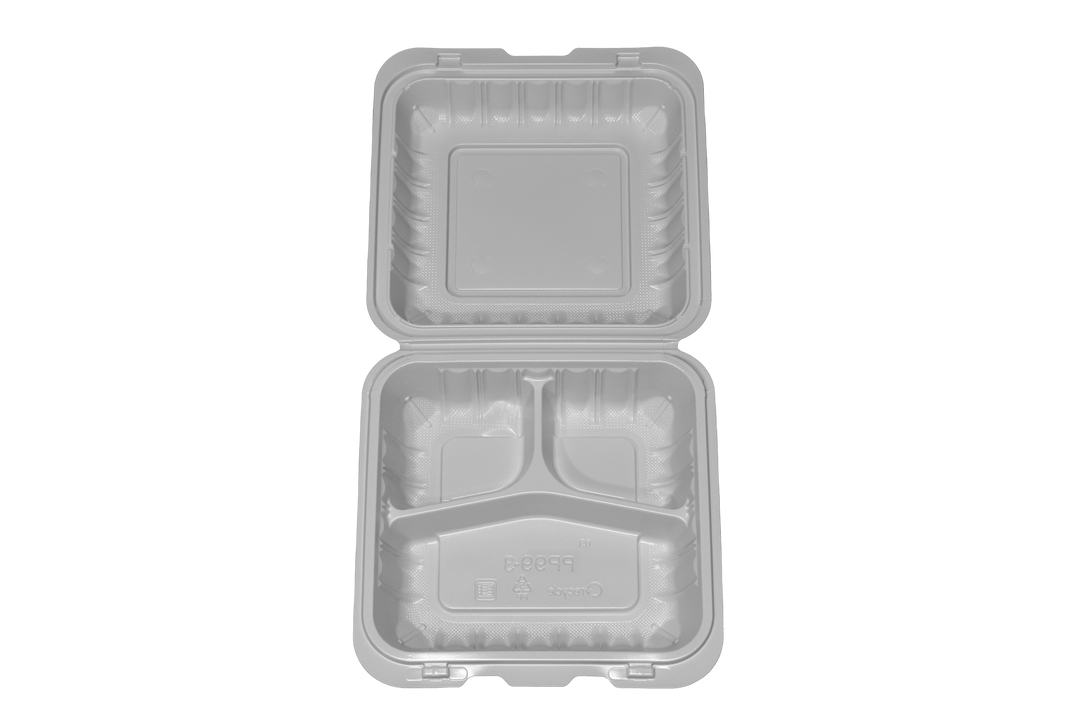 PP-093 | PP Microwavable Rectangular Container, 3-Compartment, 9 x 9 x 3", 150/case