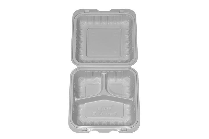 PP-093 | PP Microwavable Rectangular Container, 3-Compartment, 9 x 9 x 3", 150/case