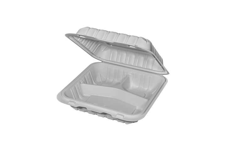 PP-093 | PP Microwavable Rectangular Container, 3-Compartment, 9 x 9 x 3", 150/case